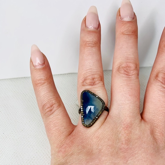 ADORNIA Blue Sapphire & Diamond Halo Ring NWT 7 - Picture 11 of 14